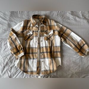 Plaid Button Down Shirt - Tan and White